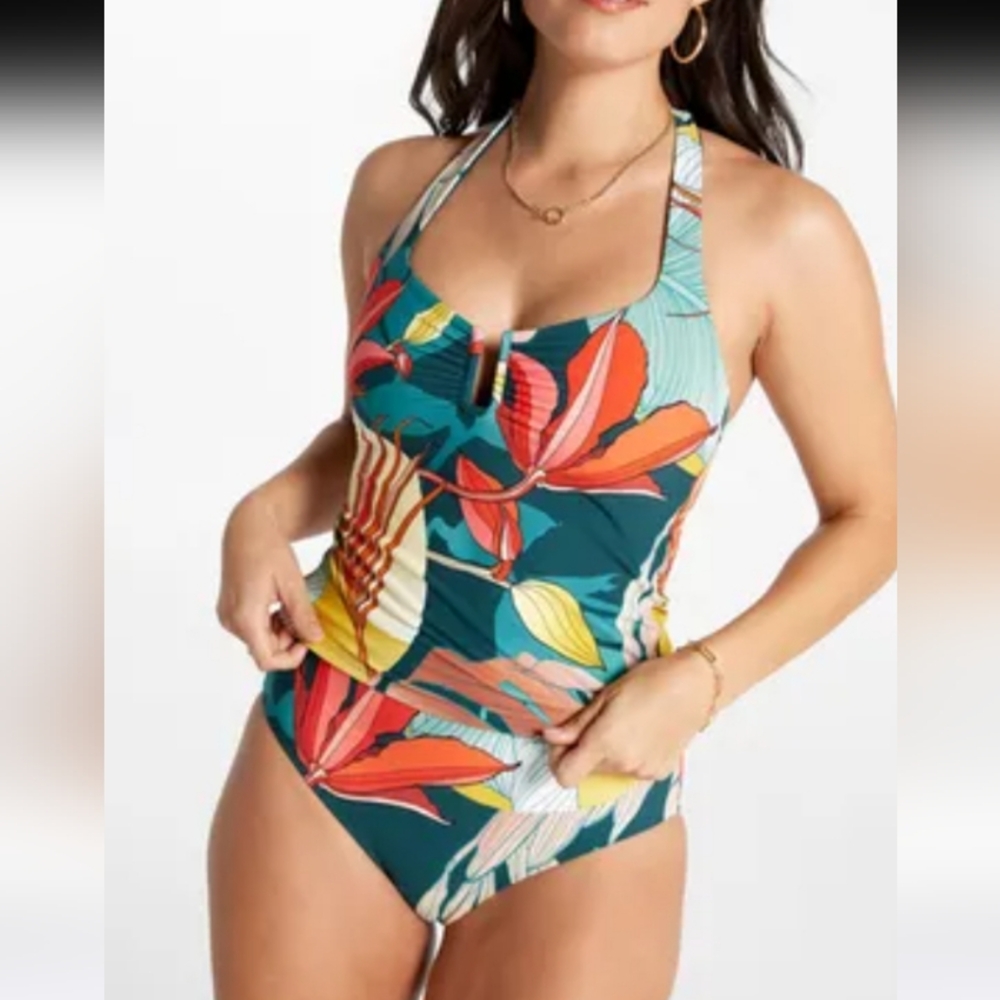 Alia Floral Halter Bikini in Teal and Red